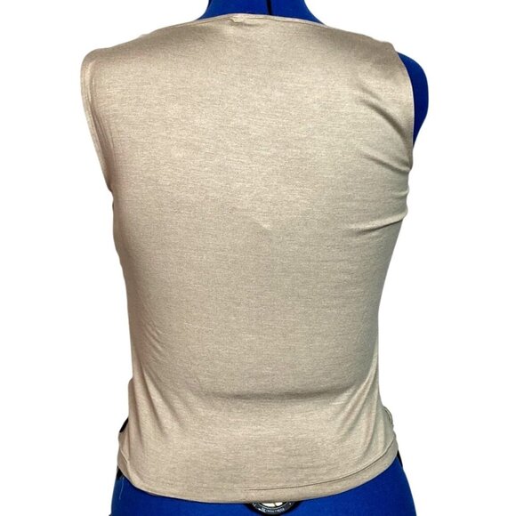 Akris Beige Stretch Silk-Cotton Blend Sleeveless Top With Textured Front Design - Picture 2 of 7